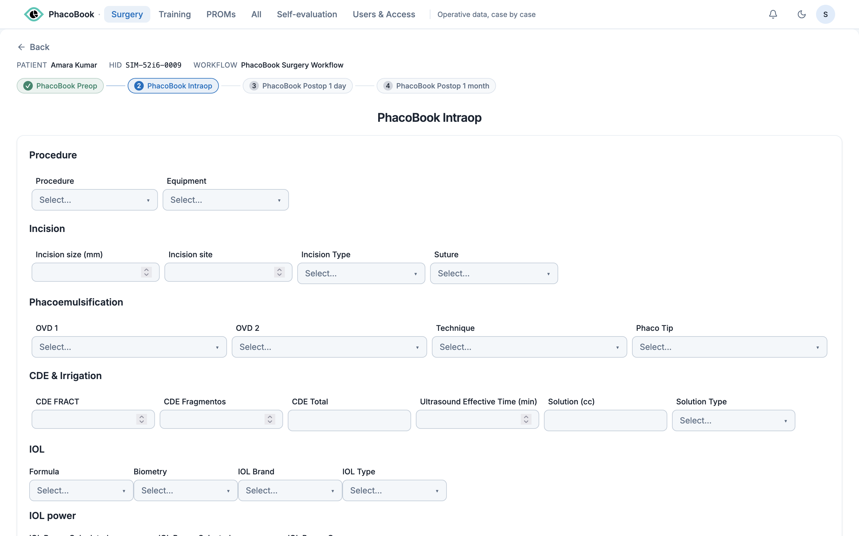 A structured operative capture form in PhacoBook